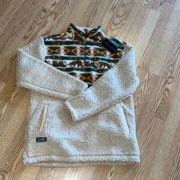 Simply Southern Sweaters - COPY - NWT xl tan / cream Aztec/western & bear print Simply Southern Sherpa pul…